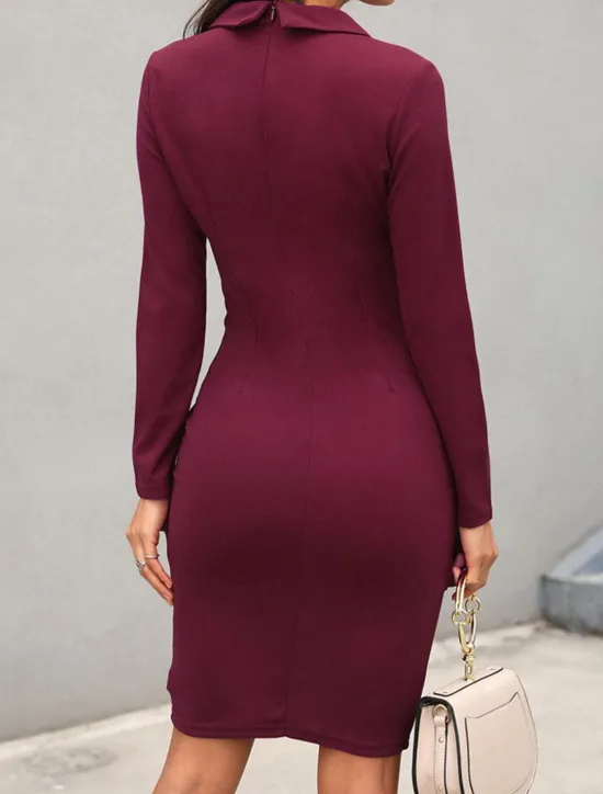Women's Work Dress Sheath Dress Semi Formal Dress Fashion Office Daily Workfashion Midi Dress Button Lapel Long Sleeve Plain Regular Fit Black Wine Fuchsia Fall Winter S M L XL XXL Women Work Dresses