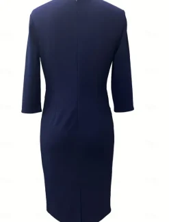 Online Women's Work Dress Shift Dress Elegant Office Daily Midi Dress Patchwork Crew Neck 3/4 Length Sleeve Plain Regular Fit Spring Fall S M L XL Women Work Dresses