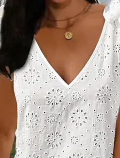 Women's Work Dress Dress A Line Dress Elegant Daily Workfashion Mini Dress Embroidered Hollow Out V Neck Sleeveless Floral Geometric Loose Fit Summer Spring S M L XL XXL Women White Dresses