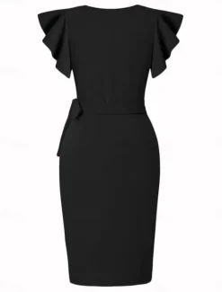 Hot Women's Work Dress Wrap Dress Elegant Office Daily Mini Dress Ruffle Patchwork V Neck Short Sleeve Plain Regular Fit Black Wine Dark Blue Summer Fall S M L XL 2XL Women Cocktail Dress