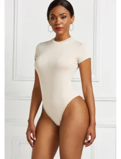 New Women's Workout Bodysuit Button Slim Solid Color Crew Neck Active Sport Daily Slim Short Sleeve Green Pink Wine S M L Spring / One Piece / Monokini / Sexy Gym Women Bodysuits