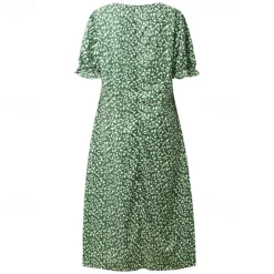 Online Women's Wrap Dress Floral Ditsy Floral Button Print V Neck Midi Dress Classic Daily Vacation Short Sleeve Summer Spring Women Spring Dresses|Floral Dresses