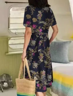 Clearance Women's Yellow Navy Blue Purple Summer Spring Midi Dress Cotton Linen Dresses Casual Dress Cotton Summer Dress Basic Casual Outdoor Vacation Daily Loose Fit Floral Flower V Neck Women Dresses