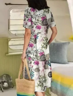 Clearance Women's Yellow Navy Blue Purple Summer Spring Midi Dress Cotton Linen Dresses Casual Dress Cotton Summer Dress Basic Casual Outdoor Vacation Daily Loose Fit Floral Flower V Neck Women Dresses