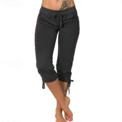 Outlet Women's Yoga Pants Drawstring Tummy Control Butt Lift High Waist Yoga Fitness Gym Workout Capri Leggings Bottoms Stripes Violet Black Green Sports Activewear Stretchy Skinny / Athletic / Athleisure Women Shorts