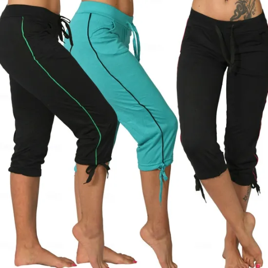 Outlet Women's Yoga Pants Drawstring Tummy Control Butt Lift High Waist Yoga Fitness Gym Workout Capri Leggings Bottoms Stripes Violet Black Green Sports Activewear Stretchy Skinny / Athletic / Athleisure Women Shorts