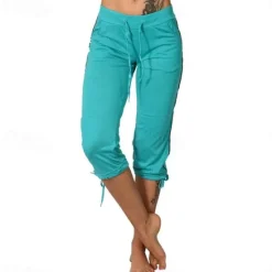 Outlet Women's Yoga Pants Drawstring Tummy Control Butt Lift High Waist Yoga Fitness Gym Workout Capri Leggings Bottoms Stripes Violet Black Green Sports Activewear Stretchy Skinny / Athletic / Athleisure Women Shorts