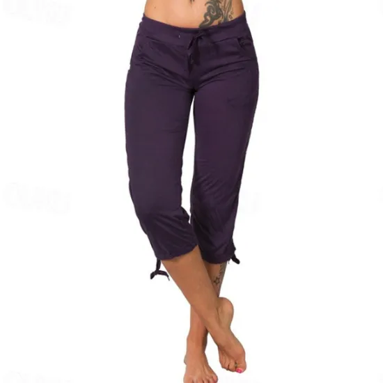 Outlet Women's Yoga Pants Drawstring Tummy Control Butt Lift High Waist Yoga Fitness Gym Workout Capri Leggings Bottoms Stripes Violet Black Green Sports Activewear Stretchy Skinny / Athletic / Athleisure Women Shorts