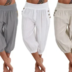 Hot Women's Yoga Pants Side Pockets Harem Bloomers Capri Pants Bottoms Quick Dry Moisture Wicking Lightweight Hippie Boho Light Blue Tangerine powder White Fitness Gym Workout Pilates Summer Women Pants