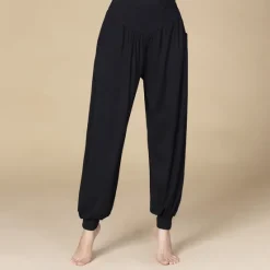 Online Women's Yoga Pants Side Pockets Wide Leg Harem High Waist Gym Workout Running Fitness Pants Bloomers Bottoms Black White Burgundy Cotton Modal Fall Winter Sports Activewear Micro-elastic Loose Fit Women Pants