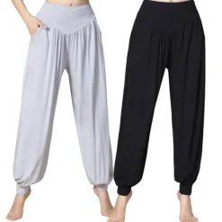 Online Women's Yoga Pants Side Pockets Wide Leg Harem High Waist Gym Workout Running Fitness Pants Bloomers Bottoms Black White Burgundy Cotton Modal Fall Winter Sports Activewear Micro-elastic Loose Fit Women Pants