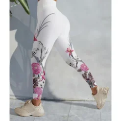 Women's Yoga Pants Tummy Control Butt Lift High Waist Yoga Fitness Gym Workout Tights Leggings Bottoms Floral Black / Red White+Yellow White Spandex Fall Winter Sports Activewear Stretchy Women Leggings