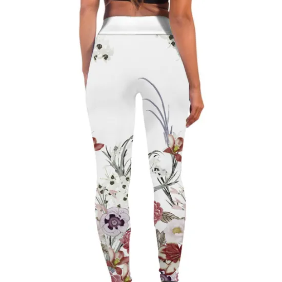Women's Yoga Pants Tummy Control Butt Lift High Waist Yoga Fitness Gym Workout Tights Leggings Bottoms Floral Black / Red White+Yellow White Spandex Fall Winter Sports Activewear Stretchy Women Leggings