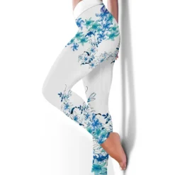 Women's Yoga Pants Tummy Control Butt Lift High Waist Yoga Fitness Gym Workout Tights Leggings Bottoms Floral Black / Red White+Yellow White Spandex Fall Winter Sports Activewear Stretchy Women Leggings