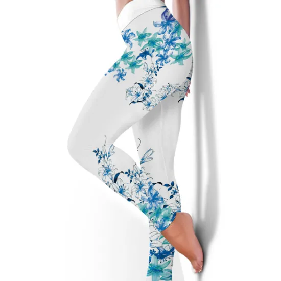 Women's Yoga Pants Tummy Control Butt Lift High Waist Yoga Fitness Gym Workout Tights Leggings Bottoms Floral Black / Red White+Yellow White Spandex Fall Winter Sports Activewear Stretchy Women Leggings