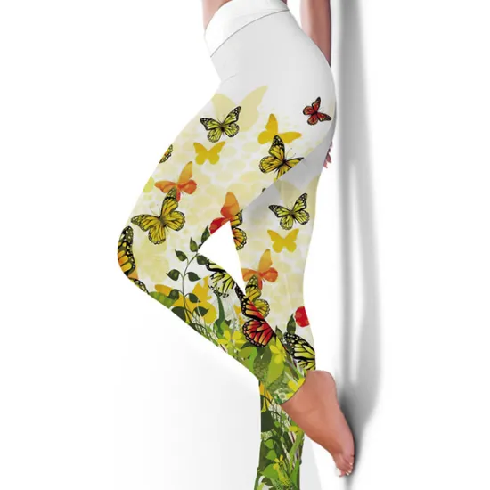 Women's Yoga Pants Tummy Control Butt Lift High Waist Yoga Fitness Gym Workout Tights Leggings Bottoms Floral Black / Red White+Yellow White Spandex Fall Winter Sports Activewear Stretchy Women Leggings