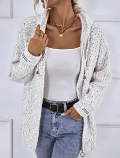 Clearance Women's Zip Sweater Sweater Jacket Casual Sweater Casual Soft Geometric Paisley Crew Neck Zipper Hooded Long Sleeve Regular Tops Knit Outdoor Daily Weekend Pink Beige Fall Winter Women Cardigans & Outerwears