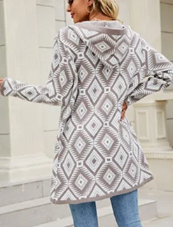 Online Women's Zip Sweater Sweater Jacket Casual Sweater Casual Soft Geometric Paisley Crew Neck Zipper Hooded Long Sleeve Regular Tops Knit Outdoor Daily Weekend Wine Red Black Fall Winter Women Cardigans & Outerwears