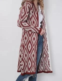 Online Women's Zip Sweater Sweater Jacket Casual Sweater Casual Soft Geometric Paisley Crew Neck Zipper Hooded Long Sleeve Regular Tops Knit Outdoor Daily Weekend Wine Red Black Fall Winter Women Cardigans & Outerwears